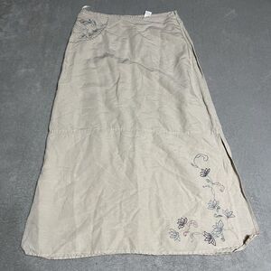 Vintage Y2K Stone Harbor Skirt Womens‎ 10 Beige Floral Embroidered Linen Boho